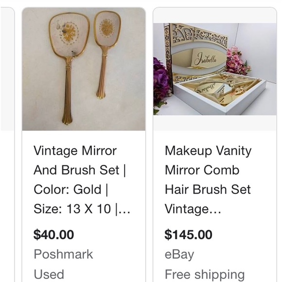 Vintage Hairbrush | Gold Accented Floral Designed Elegant Vanity Piece Grooming - Picture 8 of 9